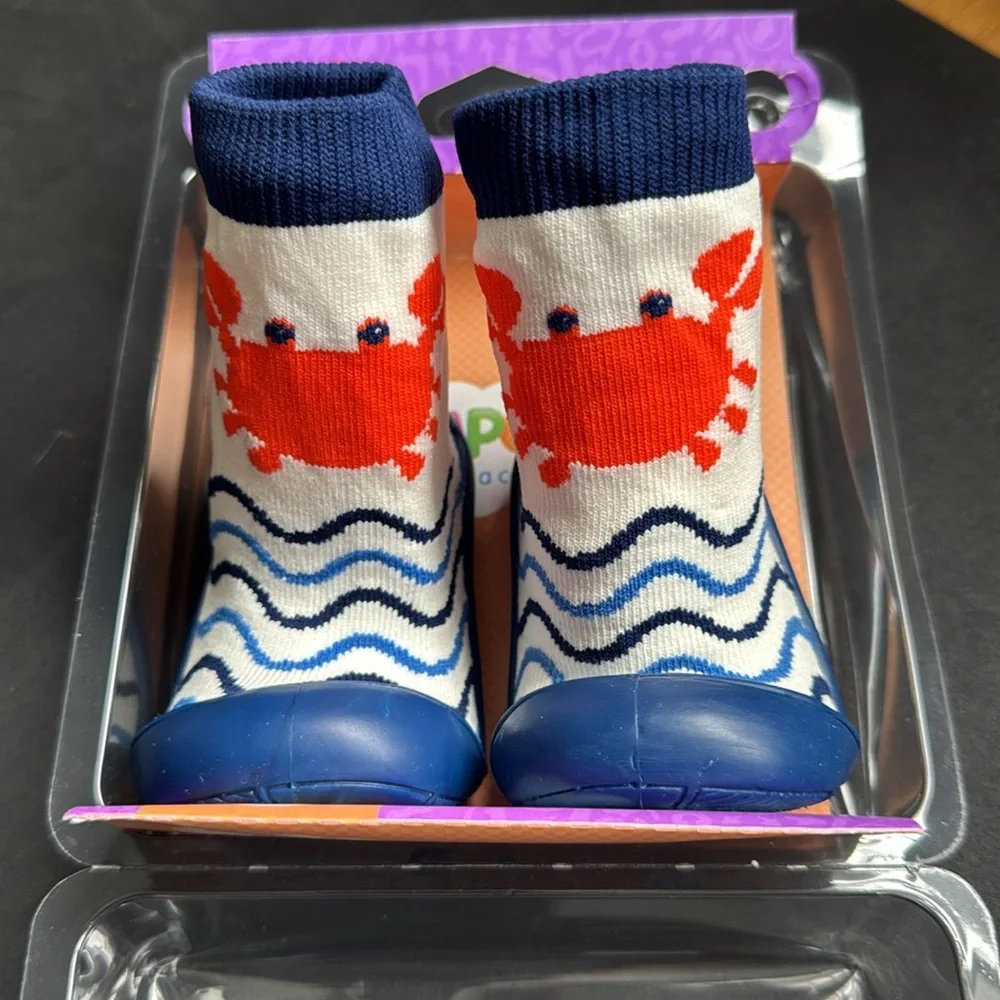 NIB Pimpolho Baby Sock Shoes Size 4 – Nautical Crab First Walkers 9-12 Months